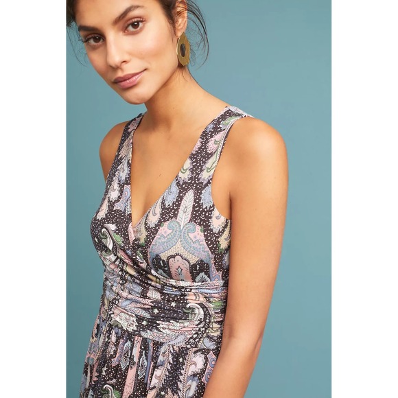 Maeve Anthropologie Womens Leslie Midi Paisley Faux Wrap V-Neck Dress Black S - Picture 4 of 9